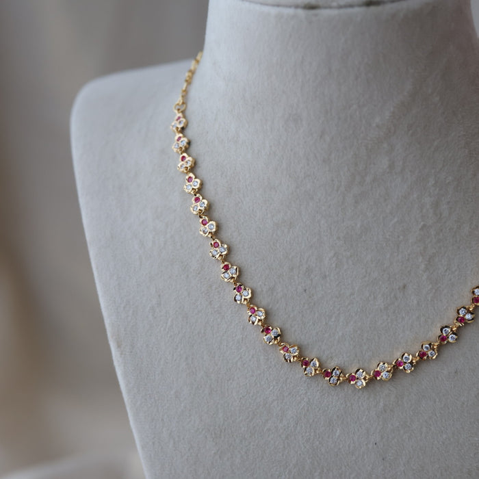 Heritage gold plated ruby white stone short necklace H9778