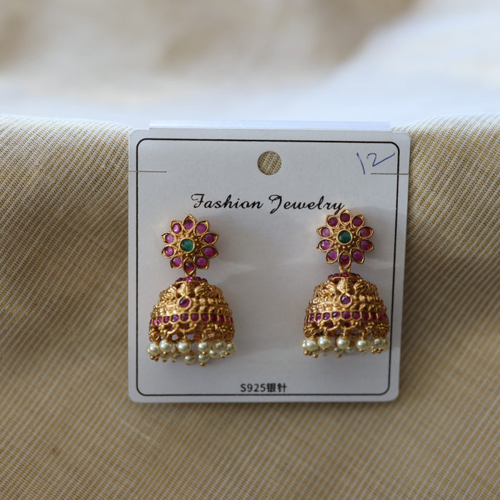 Antique ruby stone flat earrings  AD439