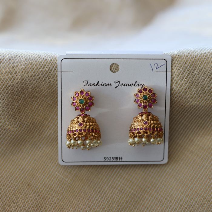 Antique ruby stone jumka earrings AJ3038