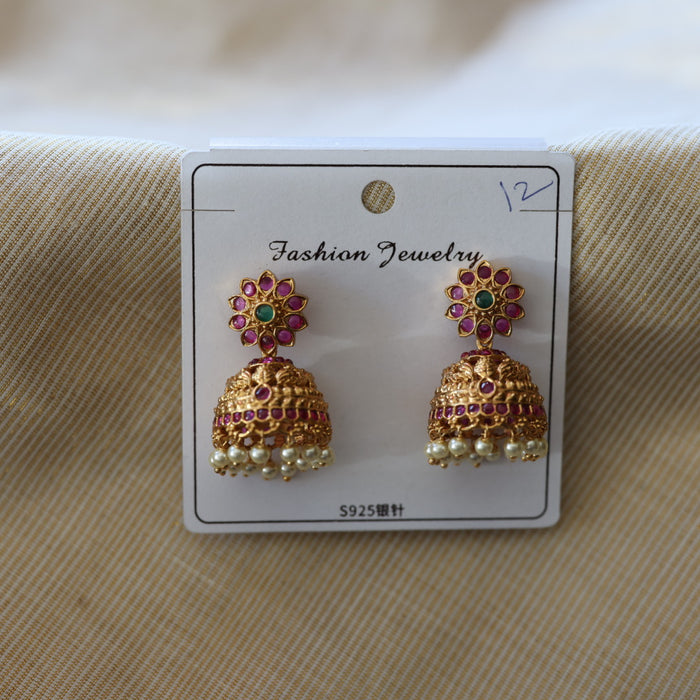 Antique ruby stone jumka earrings AJ3038