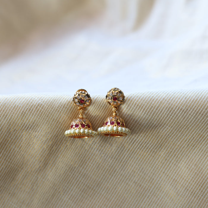 Heritage gold plated ruby white stone jumka earrings HJ047