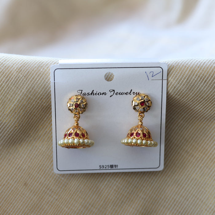 Heritage gold plated ruby white stone jumka earrings HJ047