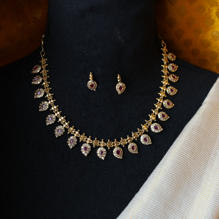 Antique ruby white stone mango design short necklace and earrings TTS4113