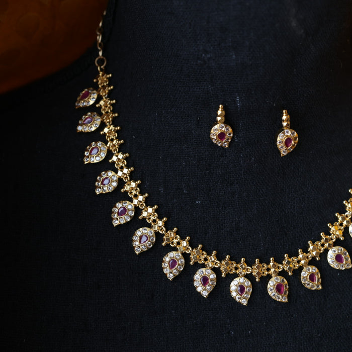 Antique ruby white stone mango design short necklace and earrings TTS4113