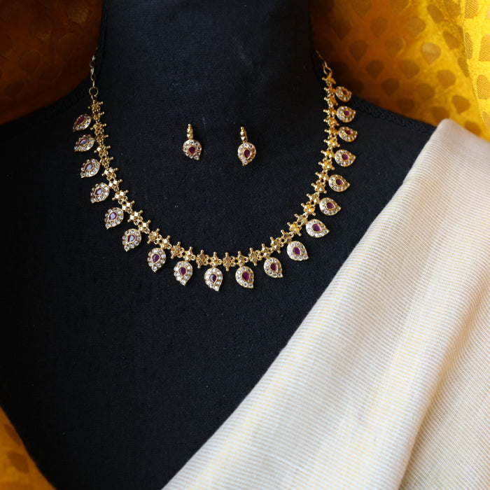 Antique ruby white stone mango design short necklace and earrings TTS4113