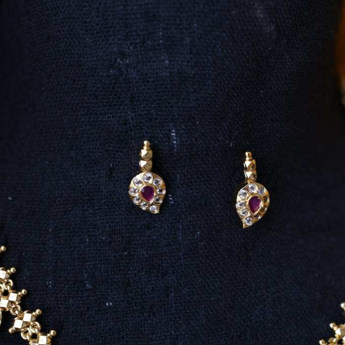 Antique ruby white stone mango design short necklace and earrings TTS4113