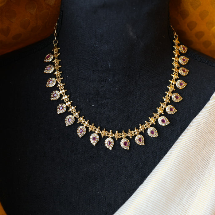 Antique ruby white stone mango design short necklace and earrings TTS4113