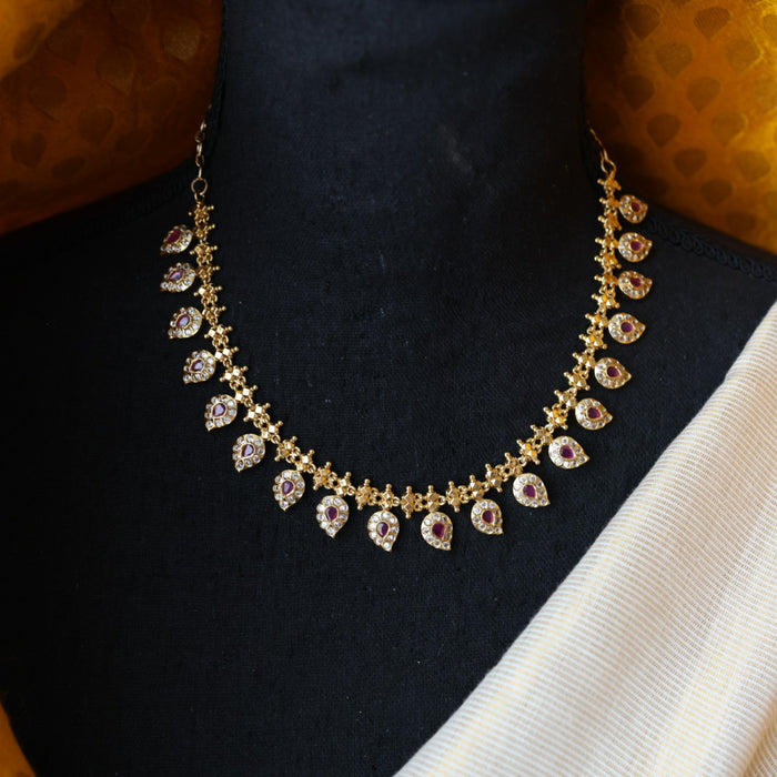 Antique ruby white stone mango design short necklace and earrings TTS4113