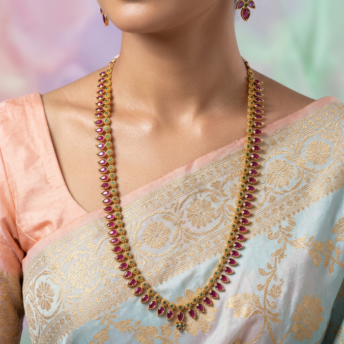 Antique simple mango design long necklace and earrings LL03673