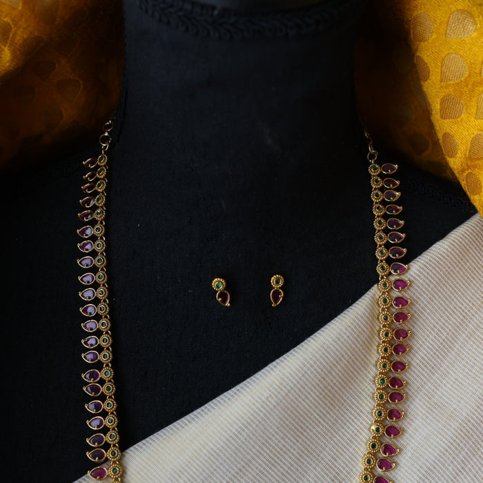 Antique simple mango design long necklace and earrings LL03673