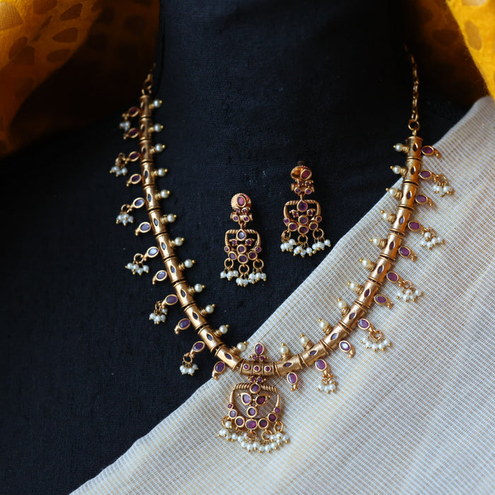 Antique pearl short necklace with earrings SS110234