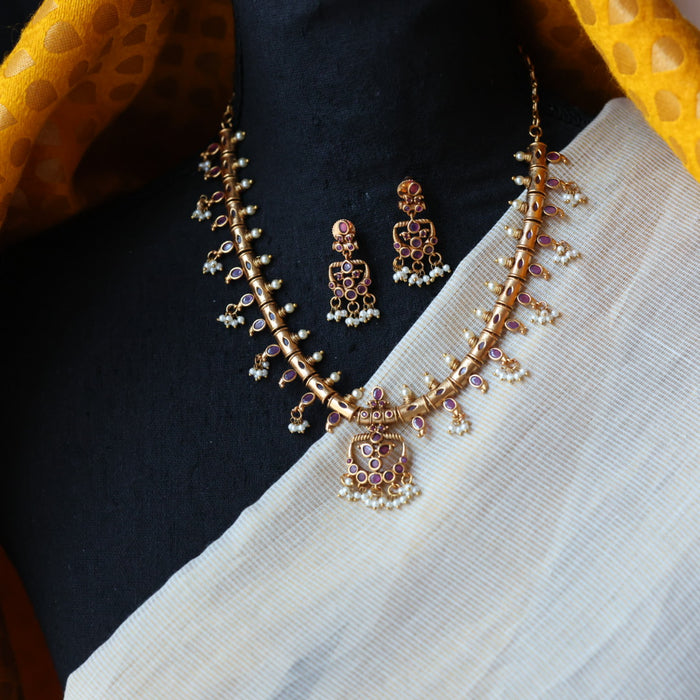 Antique pearl short necklace with earrings SS110234