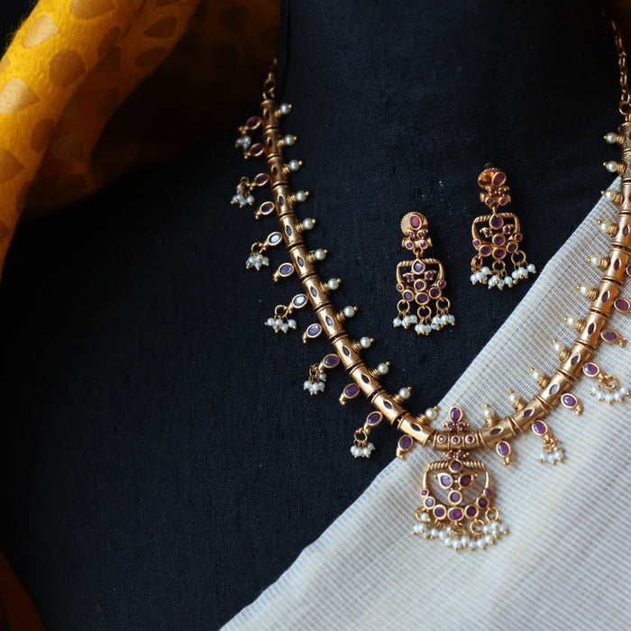 Antique pearl short necklace with earrings SS110234