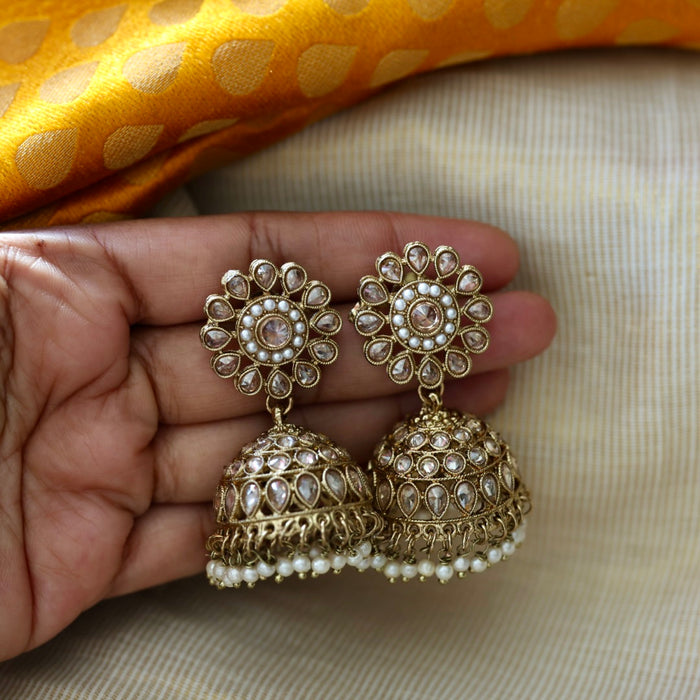 Trendy pearl jumka earrings TJ047