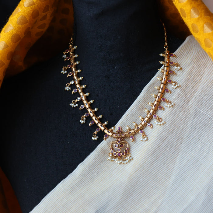 Antique pearl short necklace with earrings SS110234