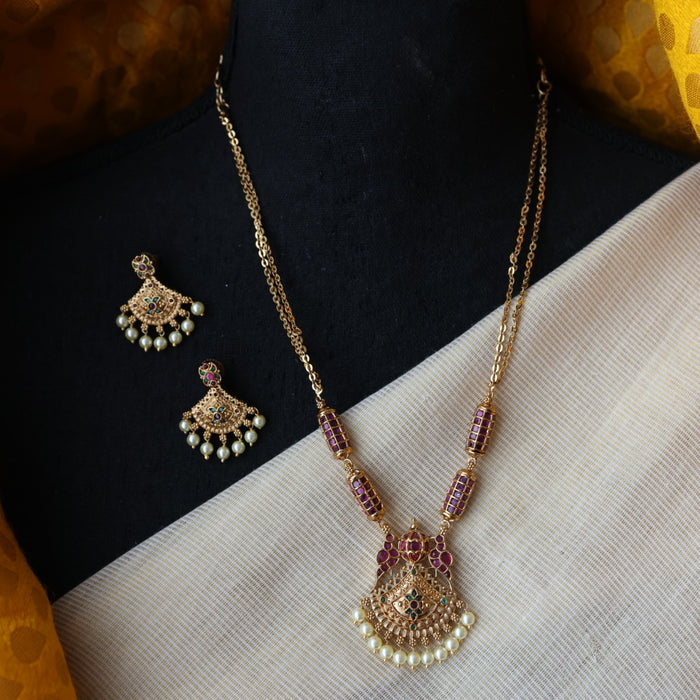Antique simple ruby stone long necklace and earrings RUB4221