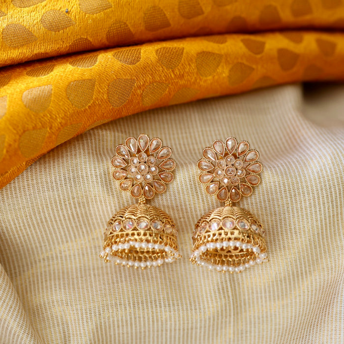 Trendy pearl gold tone jumka earrings TJ049