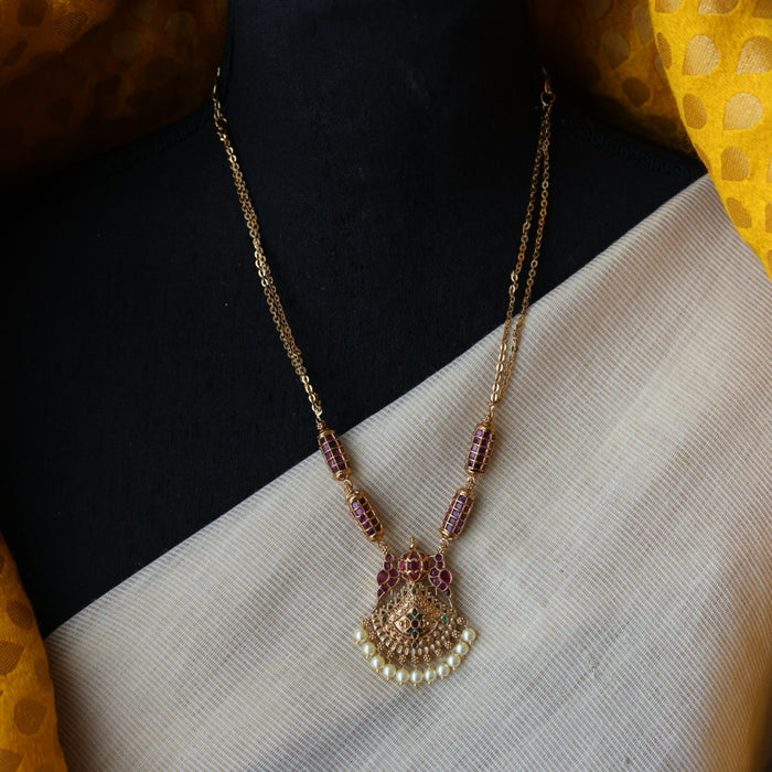 Antique simple ruby stone long necklace and earrings RUB4221