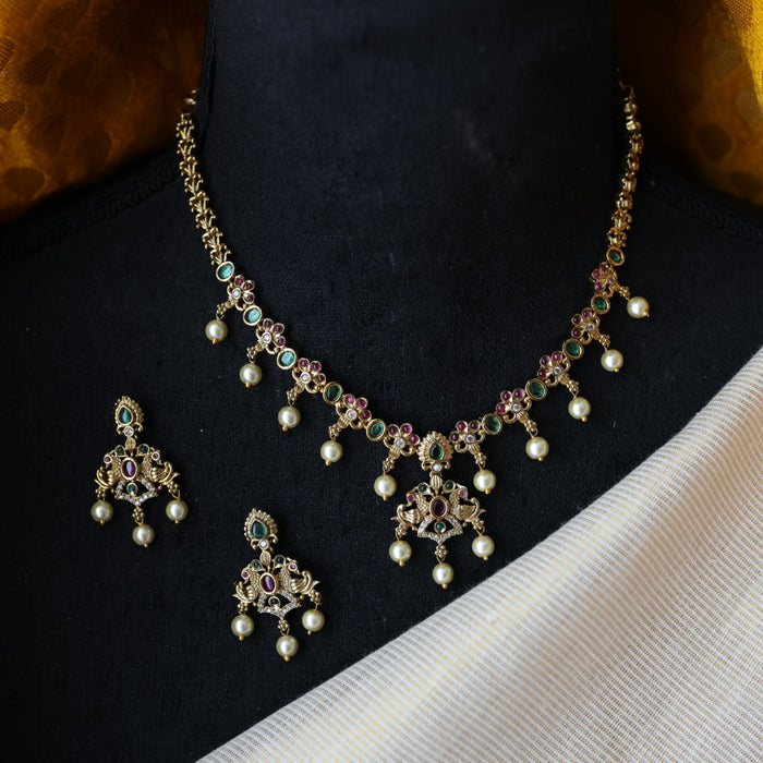 Antique multi stone short necklace with earrings  TTS4380