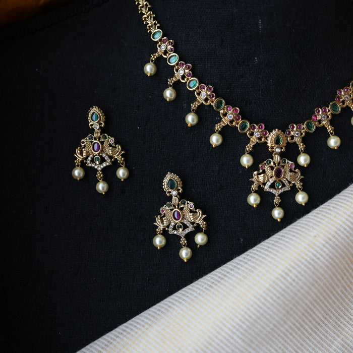 Antique multi stone short necklace with earrings  TTS4380