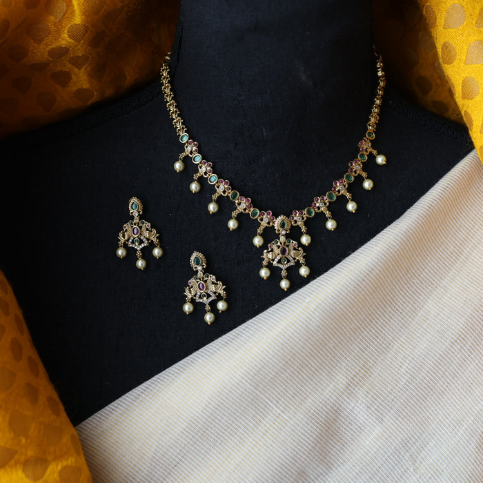 Antique multi stone short necklace with earrings  TTS4380