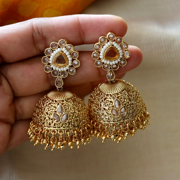 Trendy gold tone jumka earrings TJ050