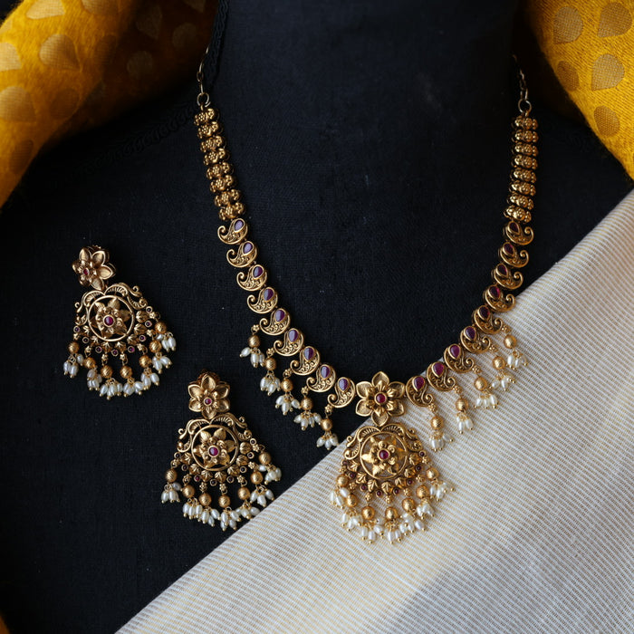 Antique short necklace with earrings  TTS4135