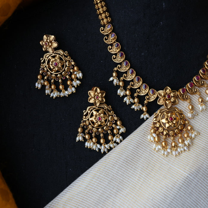 Antique short necklace with earrings  TTS4135