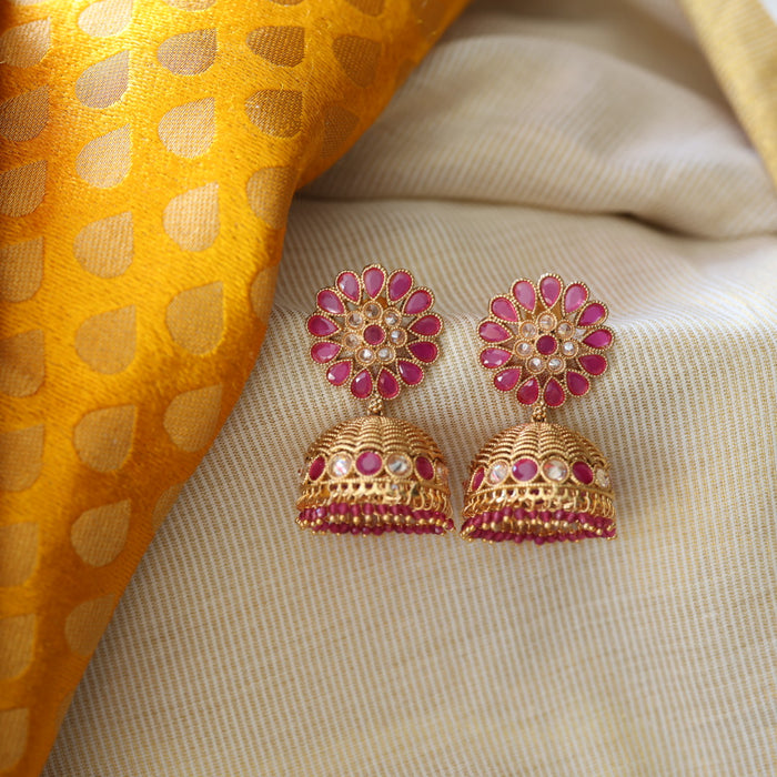 Trendy ruby stone jumka earrings TJ052