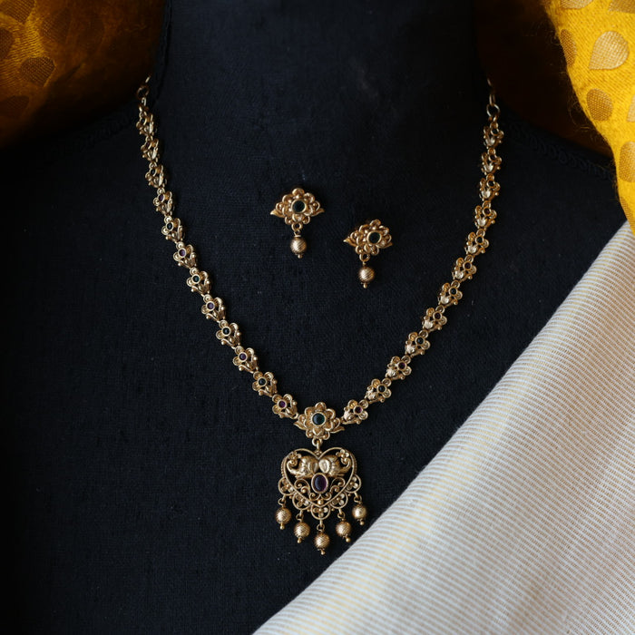 Antique multi stone short necklace with earrings  TTS4311
