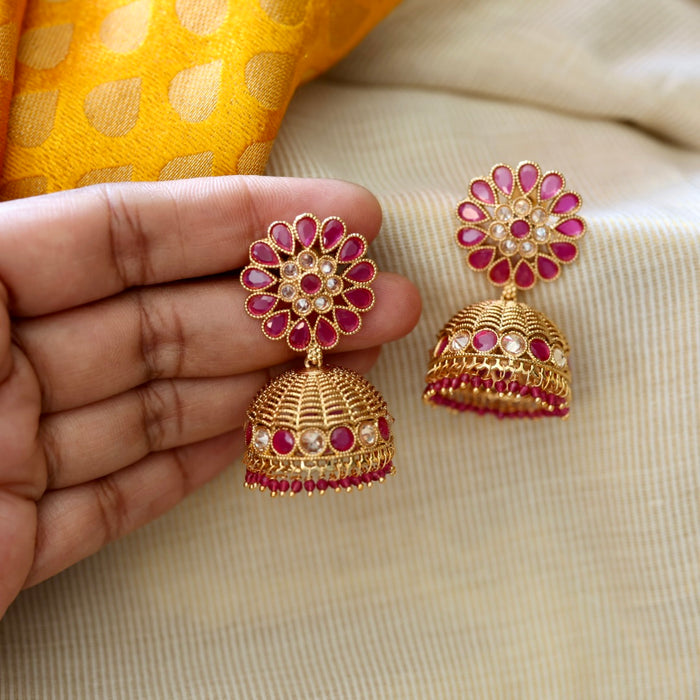Trendy ruby stone jumka earrings TJ052
