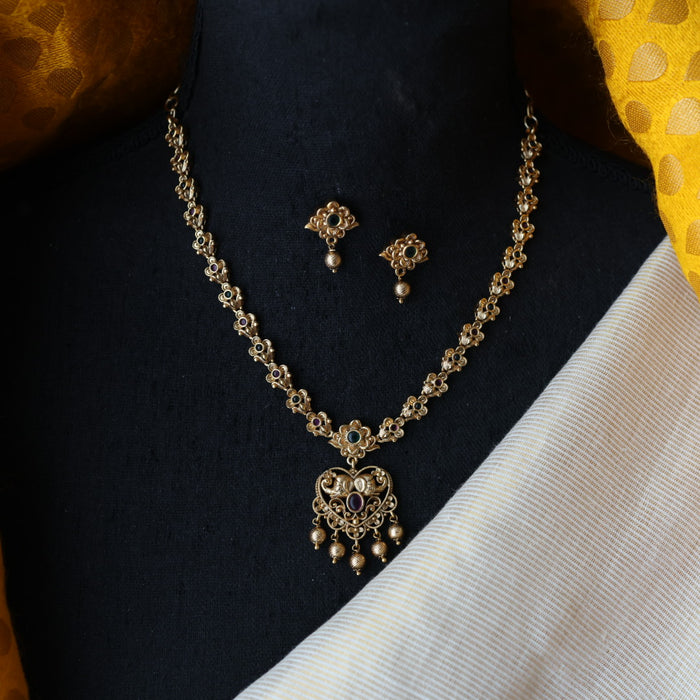 Antique multi stone short necklace with earrings  TTS4311