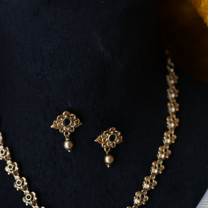 Antique multi stone short necklace with earrings  TTS4311