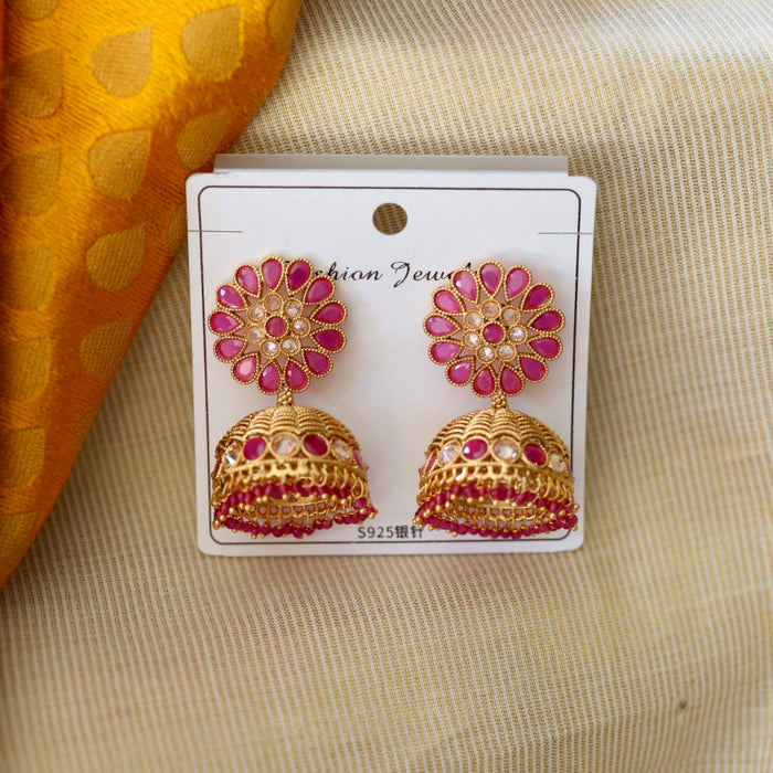 Trendy ruby stone jumka earrings TJ052