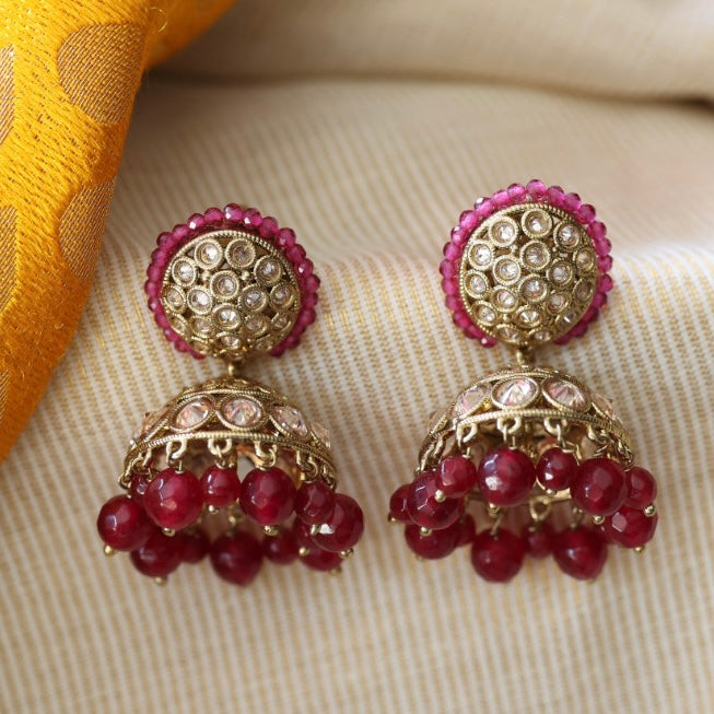 Trendy ruby pearl jumka earrings TJ055