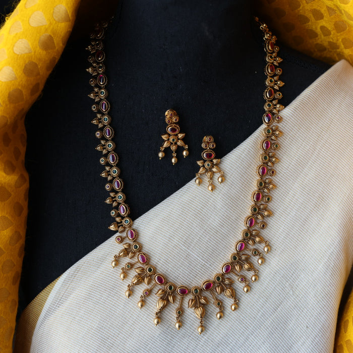 Antique gold long necklace and earrings LL032678