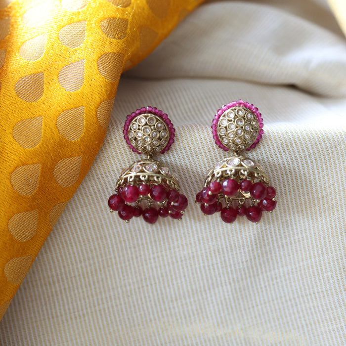 Trendy ruby pearl jumka earrings TJ055