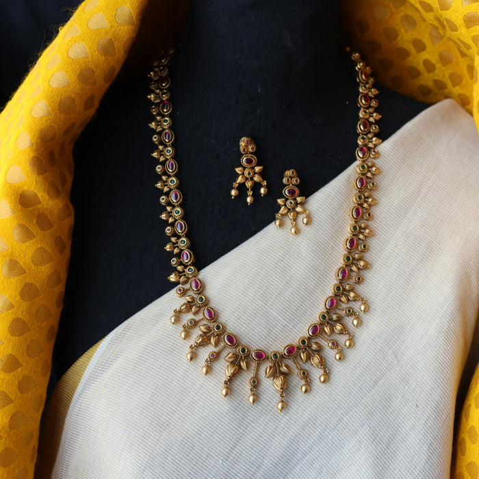 Antique gold long necklace and earrings LL032678