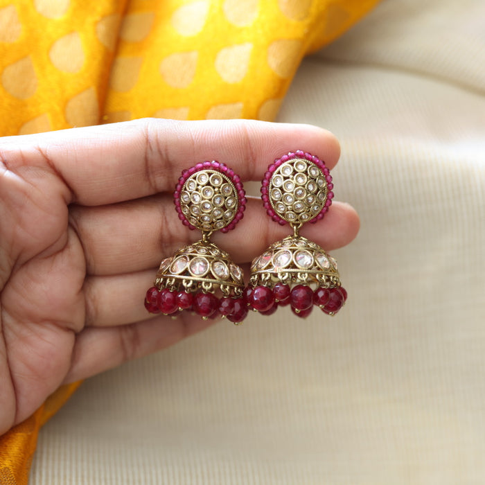 Trendy ruby pearl jumka earrings TJ055