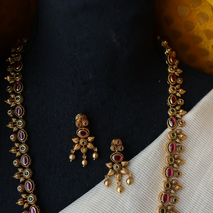 Antique gold long necklace and earrings LL032678