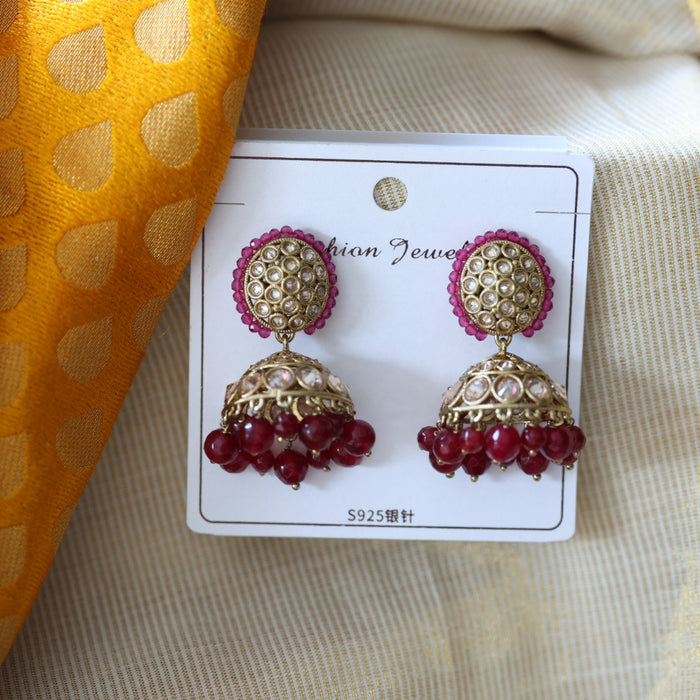 Trendy ruby pearl jumka earrings TJ055