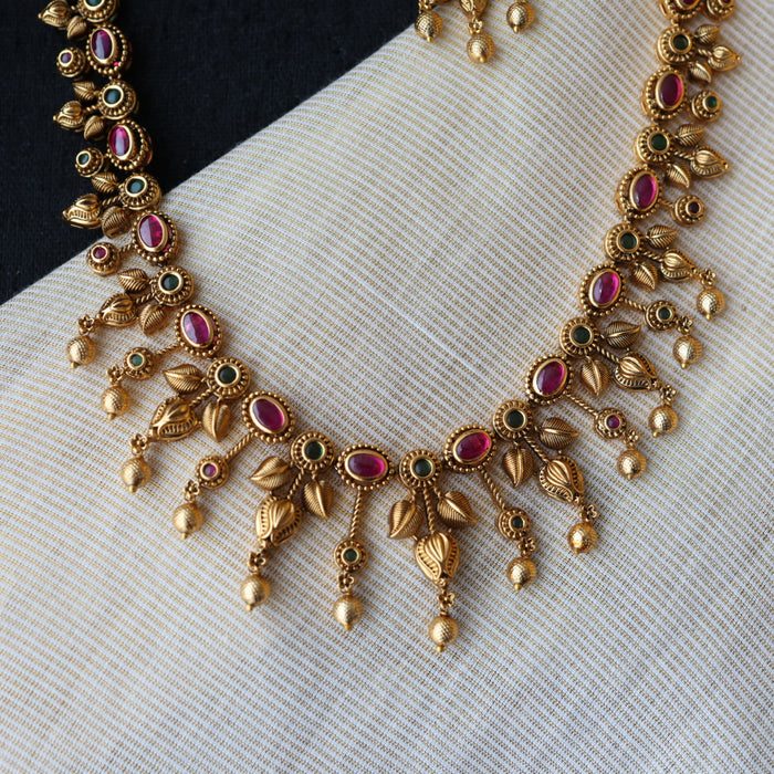 Antique gold long necklace and earrings LL032678
