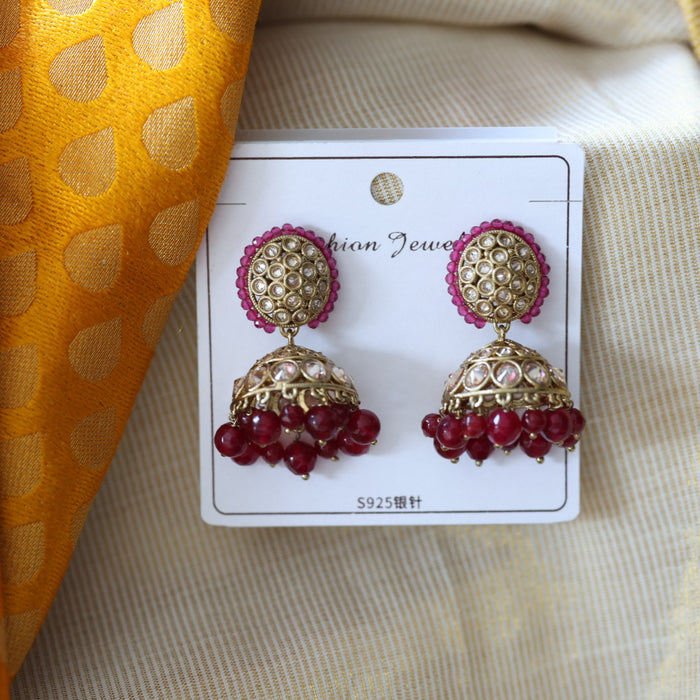 Trendy ruby pearl jumka earrings TJ055