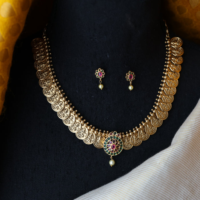 Antique coin design short necklace and earrings TTS4198
