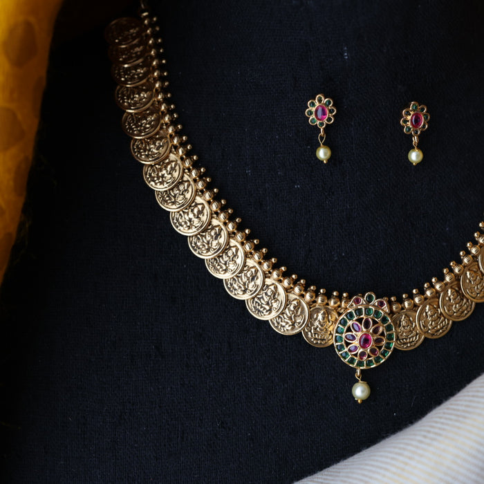 Antique coin design short necklace and earrings TTS4198