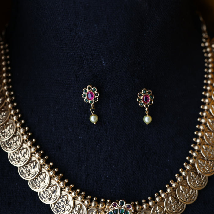 Antique coin design short necklace and earrings TTS4198