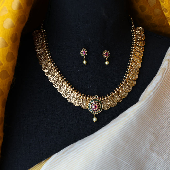 Antique coin design short necklace and earrings TTS4198