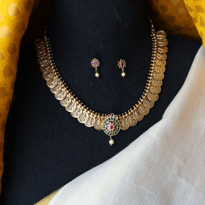 Antique coin design short necklace and earrings TTS4198