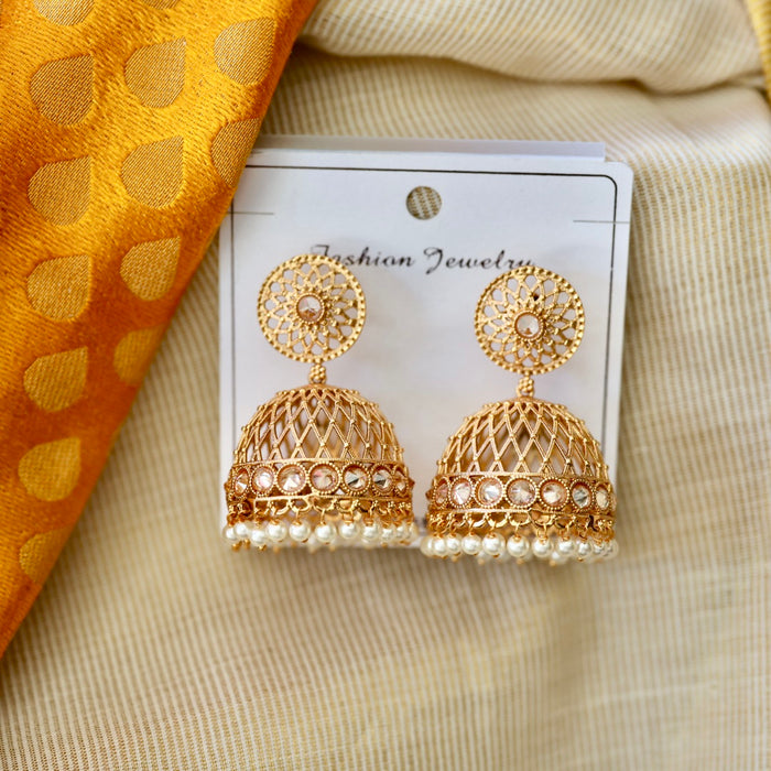 Heritage gold plated pearl jumka HJ49