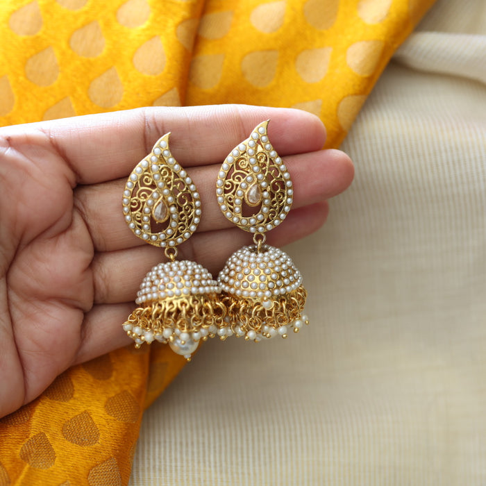 Antique gold and pearl jumka earrings AJ132